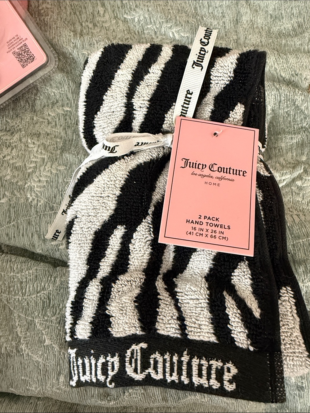 Juicy Couture Black & White Zebra Stripe Hand Towels - 2 Pack